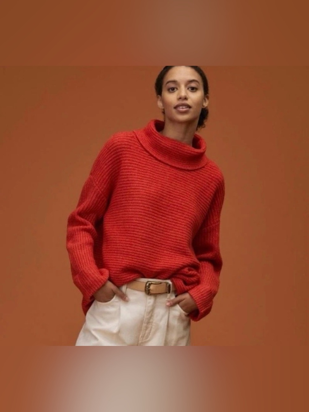 ANTHROPOLOGIE Pilcro Chunky Cowlneck Sweater Red medium